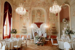 Svadobná, kvetinová výzdoba v zámockom hoteli Galícia Nueva****